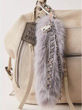 Free People NWT Fluffy Tail Bag Charm Blue Faux Fur